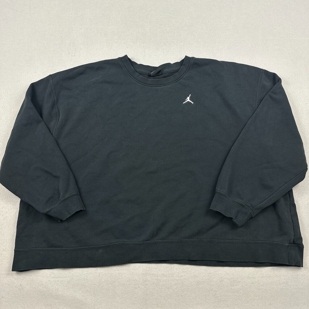 Jordan Sweatshirt Women 2X Black Solid Pullover Oversized Crop Pullover Crew *
